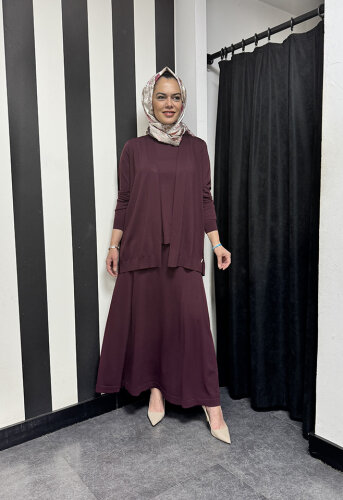 Miss Dalida Arkası Örgü Motifli Hırkalı Takım BORDO - 2