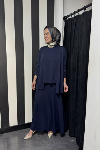 Miss Dalida Arkası Örgü Motifli Hırkalı Takım Navy Blue - 3
