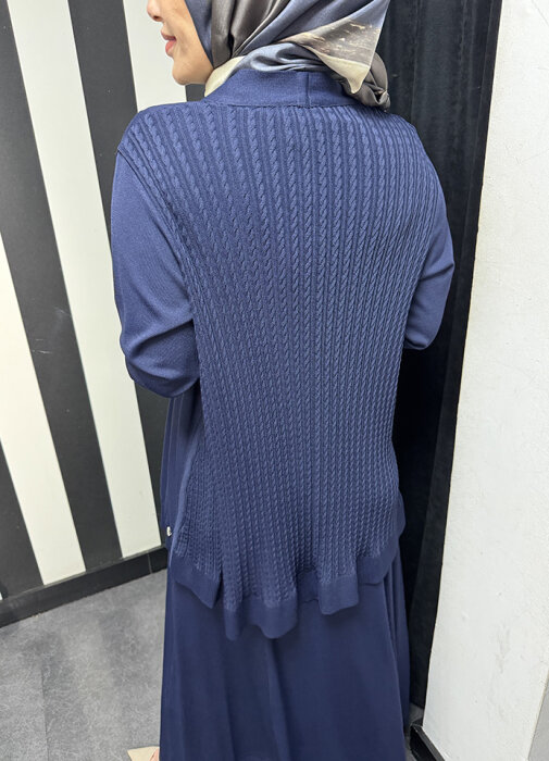 Miss Dalida Arkası Örgü Motifli Hırkalı Takım Navy Blue - 4