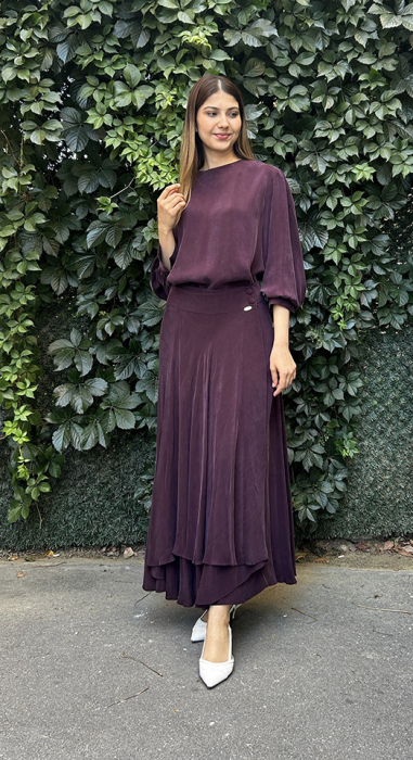 Miss Dalida Asimetrik Kesim Cupro Etek Oubergine - 1