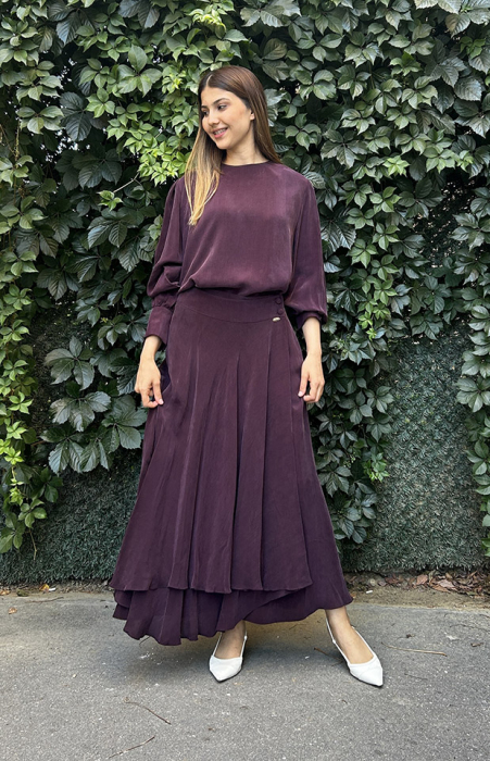 Miss Dalida Asimetrik Kesim Cupro Etek Oubergine - 2