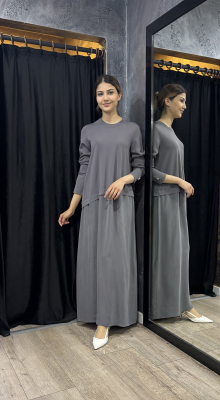 Miss Dalida Asimetrik Kesim Cupro Triko Elbise ANTRASİT - 2