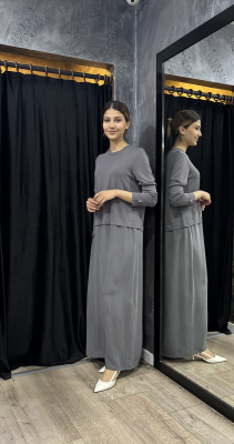 Miss Dalida Asimetrik Kesim Cupro Triko Elbise ANTRASİT - 3