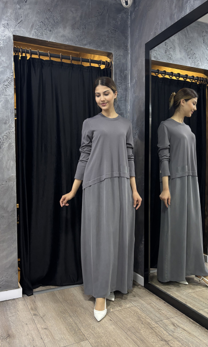 Miss Dalida Asimetrik Kesim Cupro Triko Elbise ANTRASİT - 1