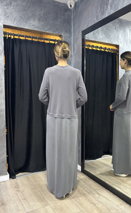 Miss Dalida Asimetrik Kesim Cupro Triko Elbise ANTRASİT - 4