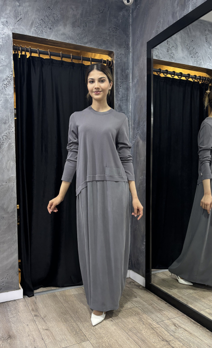 Miss Dalida Asimetrik Kesim Cupro Triko Elbise ANTRASİT - 5