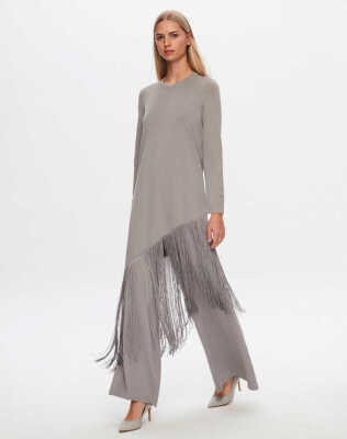 Miss Dalida Asimetrik Püsküllü Tunik Dark Grey - 1