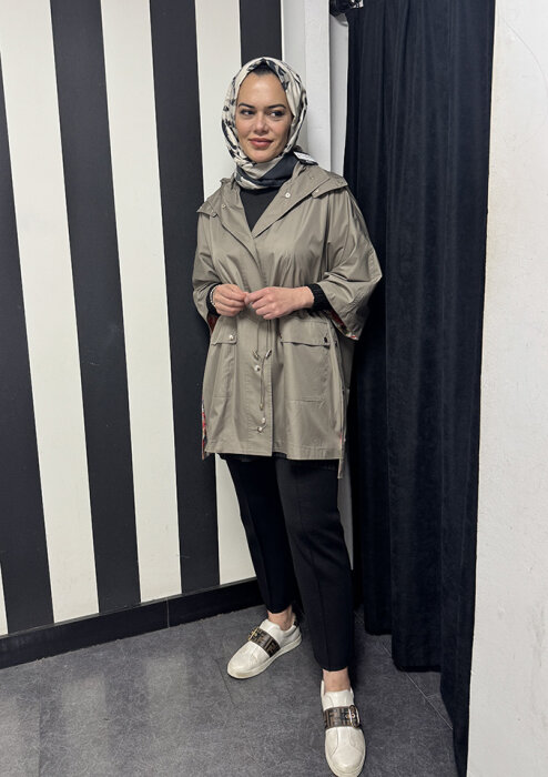 Miss Dalida Astarı Desenli Kumaş Yağmurluk MİNK - 1