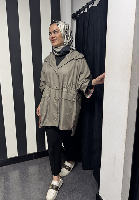 Miss Dalida Astarı Desenli Kumaş Yağmurluk MİNK - 2