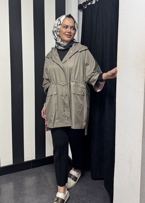 Miss Dalida Astarı Desenli Kumaş Yağmurluk MİNK - 3