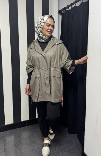 Miss Dalida Astarı Desenli Kumaş Yağmurluk MİNK - 4