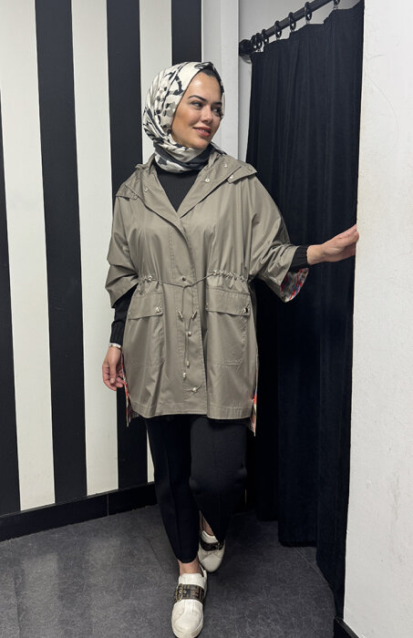 Miss Dalida Astarı Desenli Kumaş Yağmurluk MİNK - 4