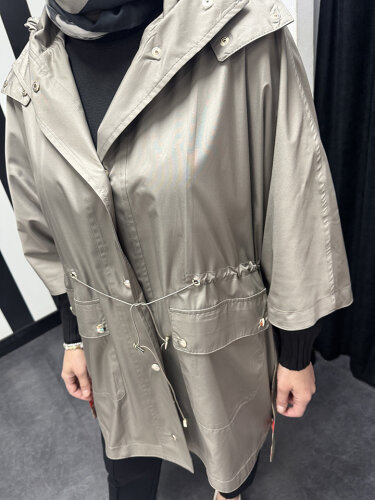 Miss Dalida Astarı Desenli Kumaş Yağmurluk MİNK - 5