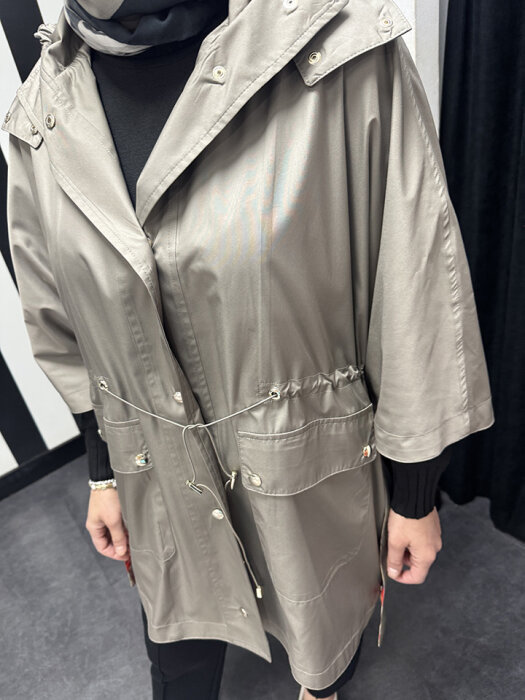 Miss Dalida Astarı Desenli Kumaş Yağmurluk MİNK - 5