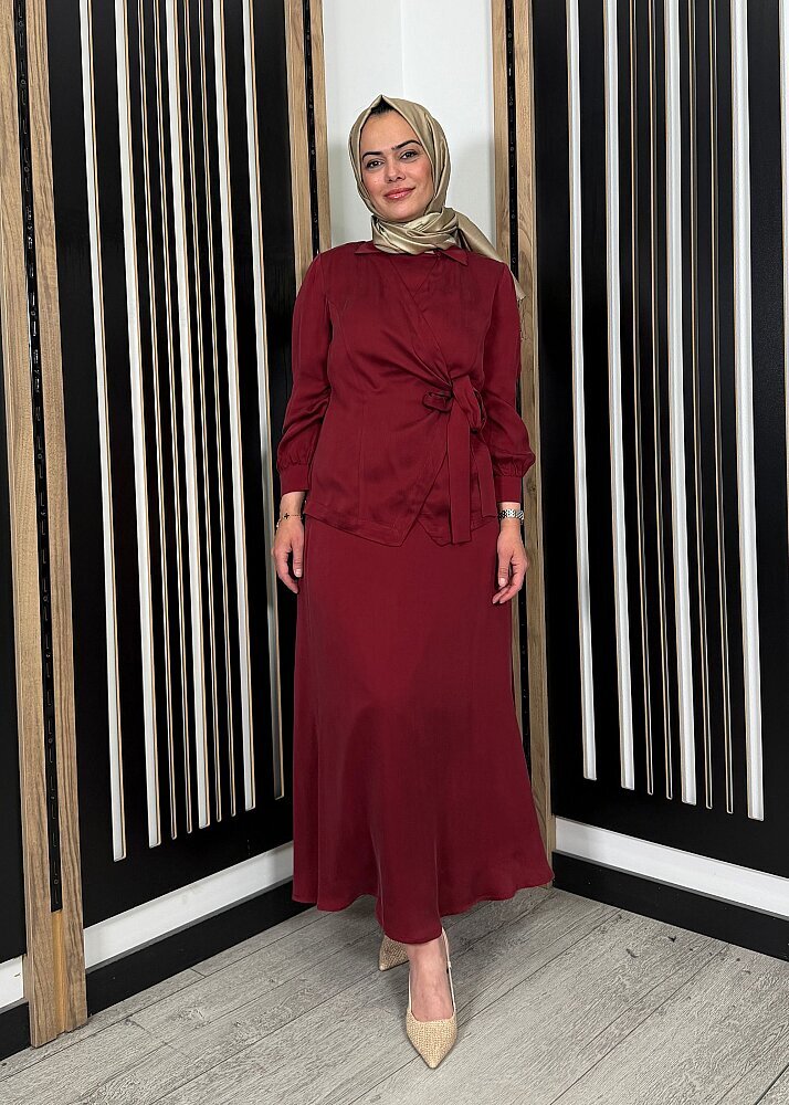 Miss Dalida Bağlama Detaylı Cupro Gömlek Cherry - 2