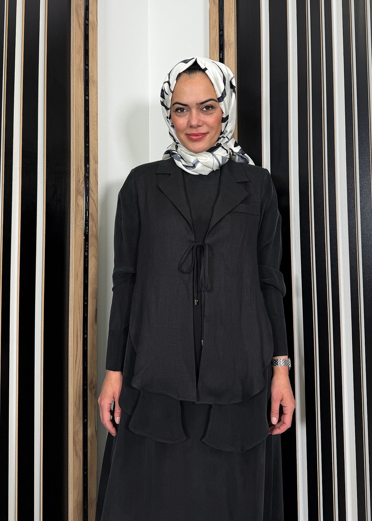 Miss Dalida Bağlama Detaylı Keten Ceket-Elbise Takım BLACK - 2