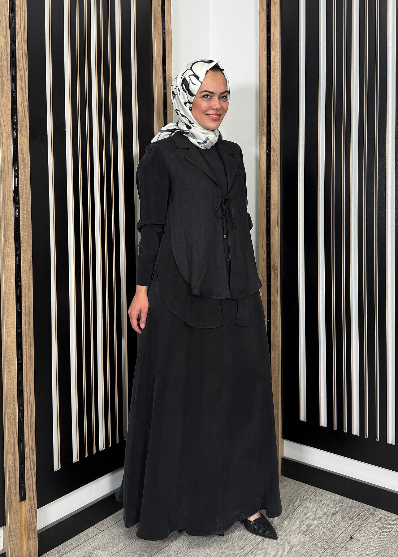 Miss Dalida Bağlama Detaylı Keten Ceket-Elbise Takım BLACK - 4