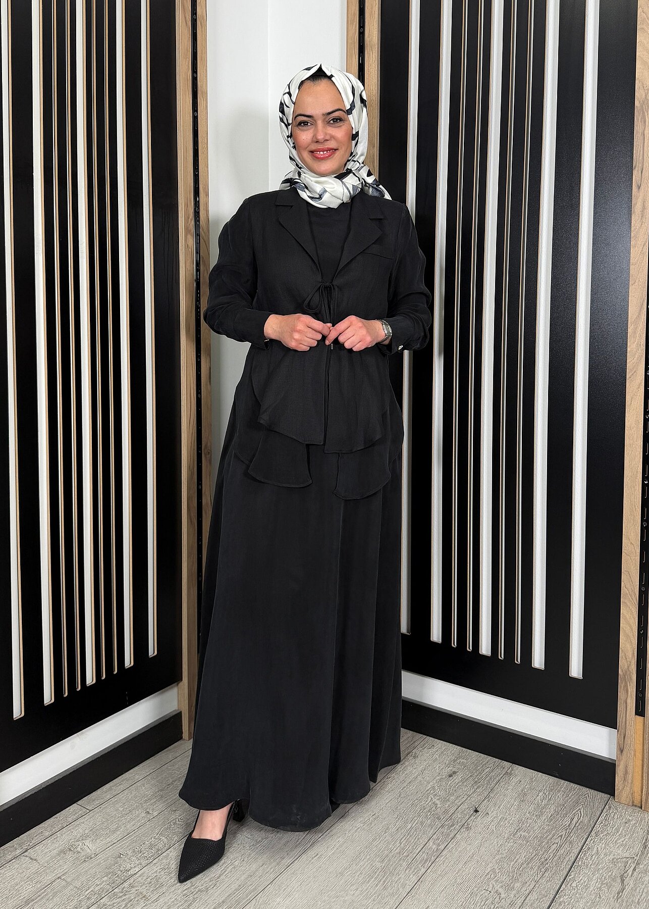 Miss Dalida Bağlama Detaylı Keten Ceket-Elbise Takım BLACK - 5