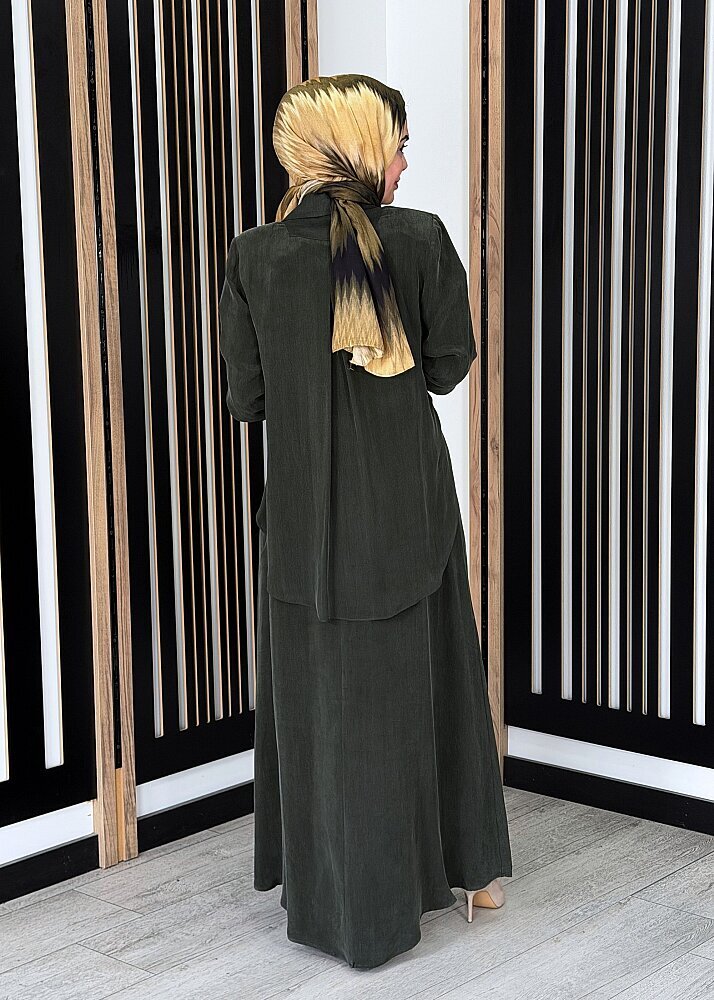 Miss Dalida Bağlama Detaylı Keten Ceket-Elbise Takım HAKİ - 4