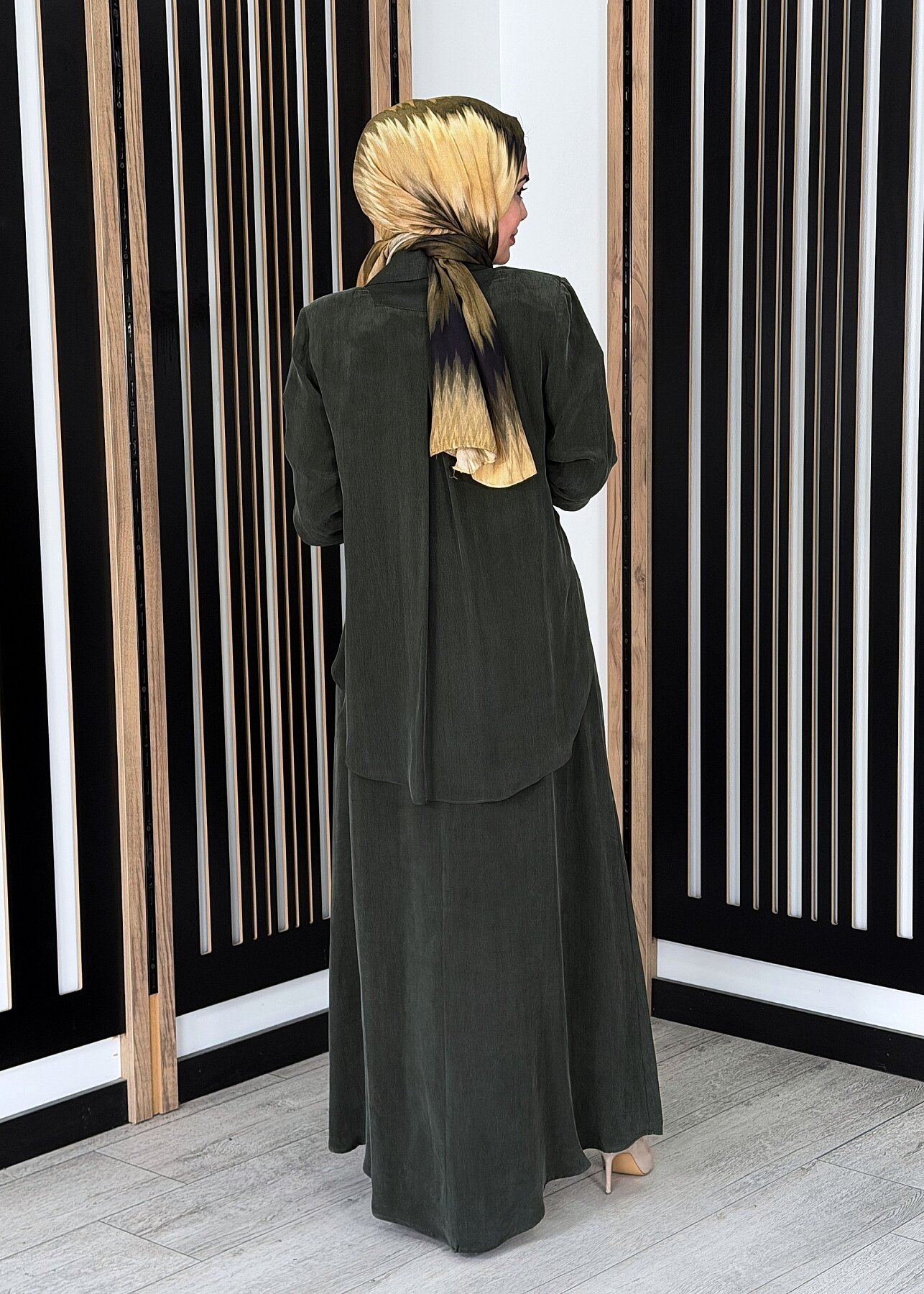 Miss Dalida Bağlama Detaylı Keten Ceket-Elbise Takım HAKİ - 4