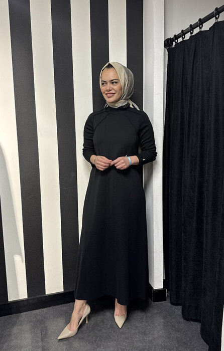 Miss Dalida Balıkçı Yaka Triko Elbise BLACK - 1