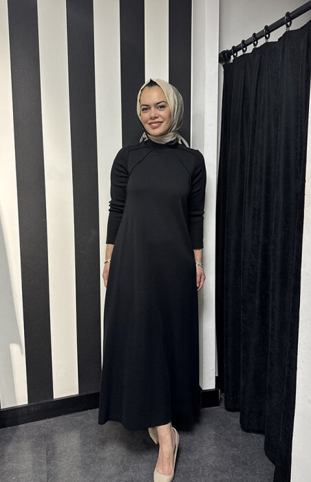 Miss Dalida Balıkçı Yaka Triko Elbise BLACK - 2