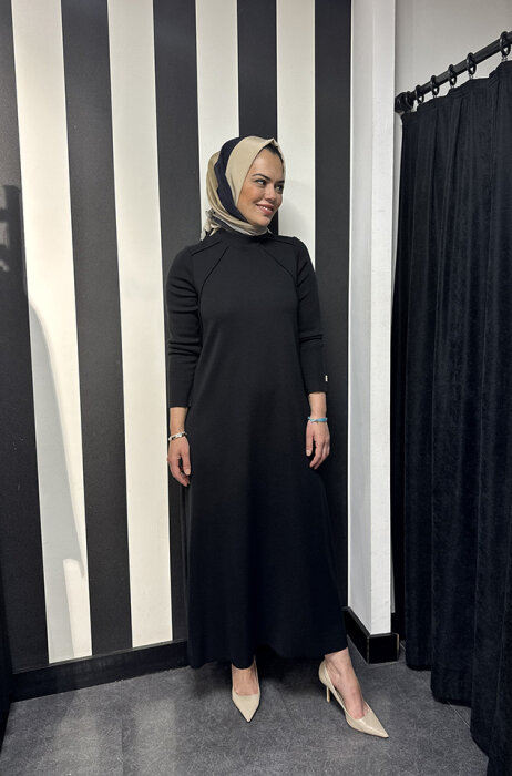 Miss Dalida Balıkçı Yaka Triko Elbise BLACK - 3