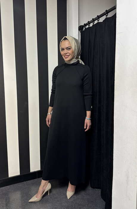 Miss Dalida Balıkçı Yaka Triko Elbise BLACK - 4