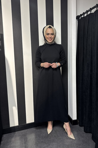 Miss Dalida Balıkçı Yaka Triko Elbise BLACK - 5