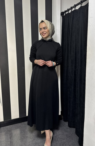 Miss Dalida Balıkçı Yaka Triko Elbise BLACK - 6