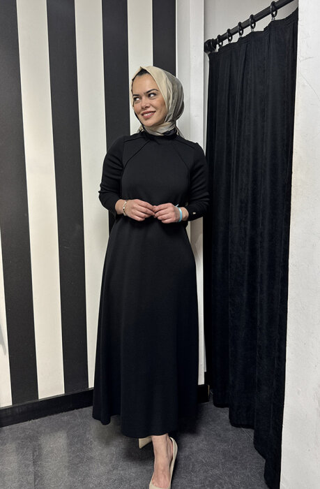 Miss Dalida Balıkçı Yaka Triko Elbise BLACK - 6