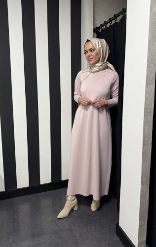 Miss Dalida Balıkçı Yaka Triko Elbise Bluff_Powder - 2