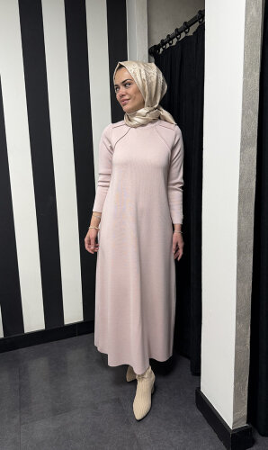 Miss Dalida Balıkçı Yaka Triko Elbise Bluff_Powder 