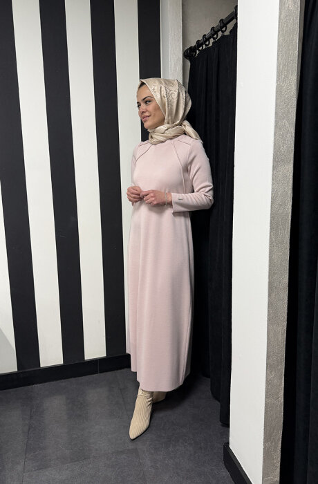 Miss Dalida Balıkçı Yaka Triko Elbise Bluff_Powder - 3