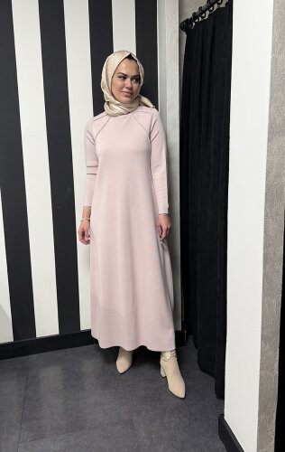 Miss Dalida Balıkçı Yaka Triko Elbise Bluff_Powder - 4