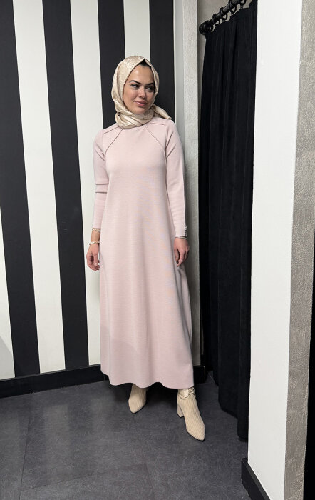 Miss Dalida Balıkçı Yaka Triko Elbise Bluff_Powder - 4