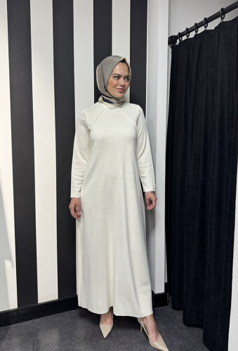 Miss Dalida Balıkçı Yaka Triko Elbise Fede/Ecru - 2