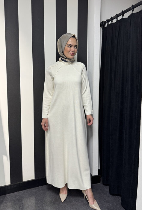 Miss Dalida Balıkçı Yaka Triko Elbise Fede/Ecru - 2