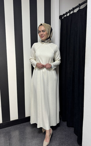 Miss Dalida Balıkçı Yaka Triko Elbise Fede/Ecru - 3