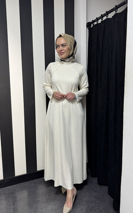 Miss Dalida Balıkçı Yaka Triko Elbise Fede/Ecru - 3