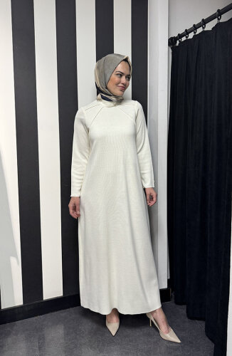 Miss Dalida Balıkçı Yaka Triko Elbise Fede/Ecru - 4