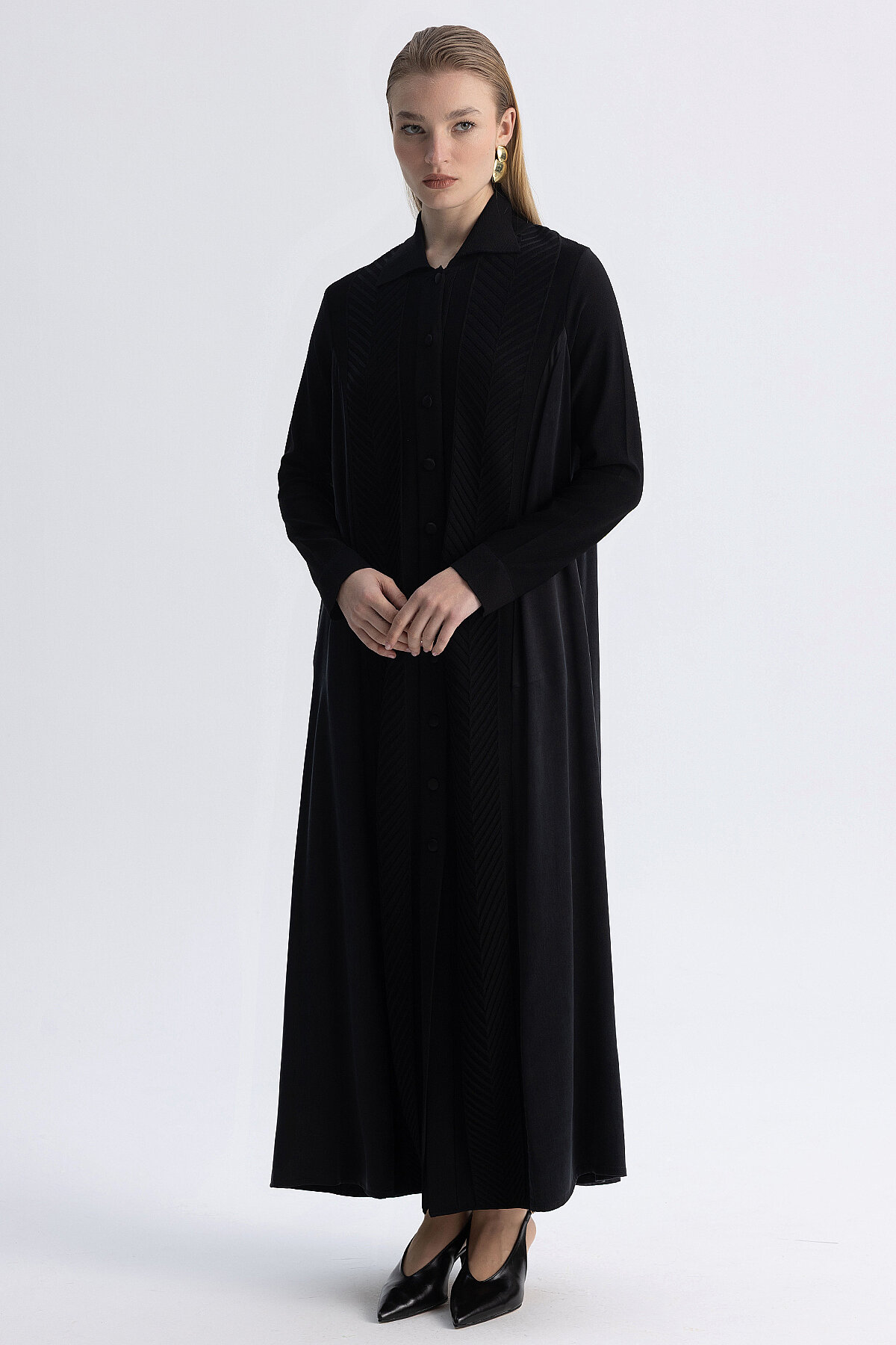 Miss Dalida Balıksırtı Desenli Gömlek Yaka Triko Hırka BLACK - 1