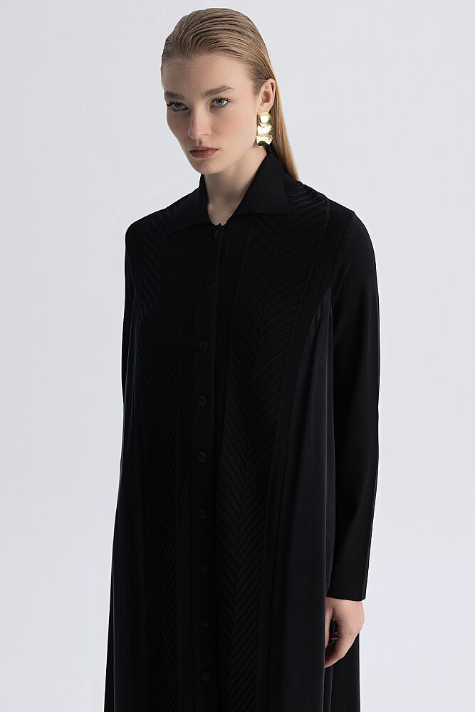 Miss Dalida Balıksırtı Desenli Gömlek Yaka Triko Hırka BLACK - 3