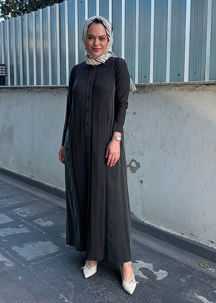 Miss Dalida Balıksırtı Desenli Gömlek Yaka Triko Hırka KHAKİ
