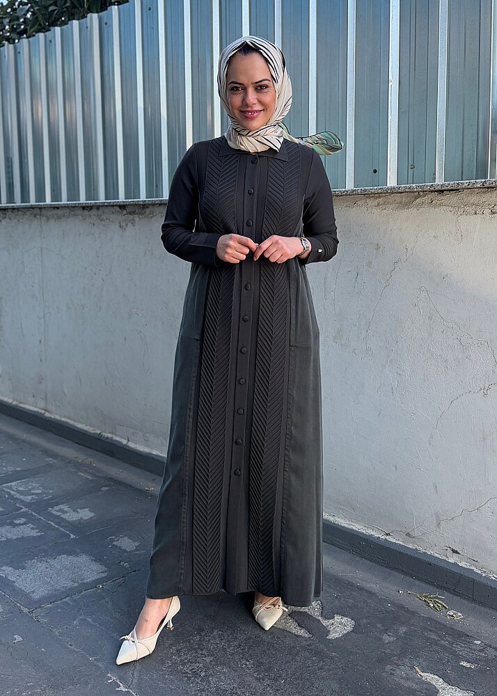 Miss Dalida Balıksırtı Desenli Gömlek Yaka Triko Hırka KHAKİ - 2