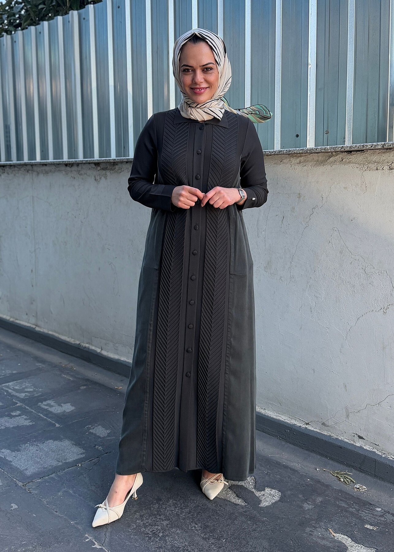 Miss Dalida Balıksırtı Desenli Gömlek Yaka Triko Hırka KHAKİ - 2