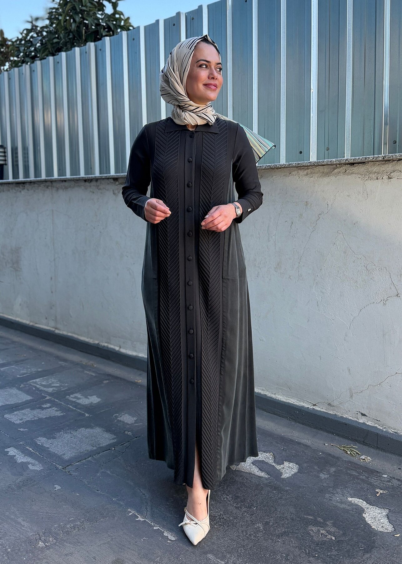 Miss Dalida Balıksırtı Desenli Gömlek Yaka Triko Hırka KHAKİ - 3
