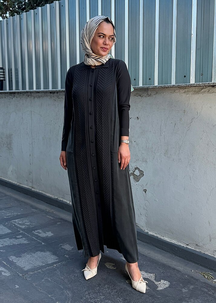 Miss Dalida Balıksırtı Desenli Gömlek Yaka Triko Hırka KHAKİ - 5