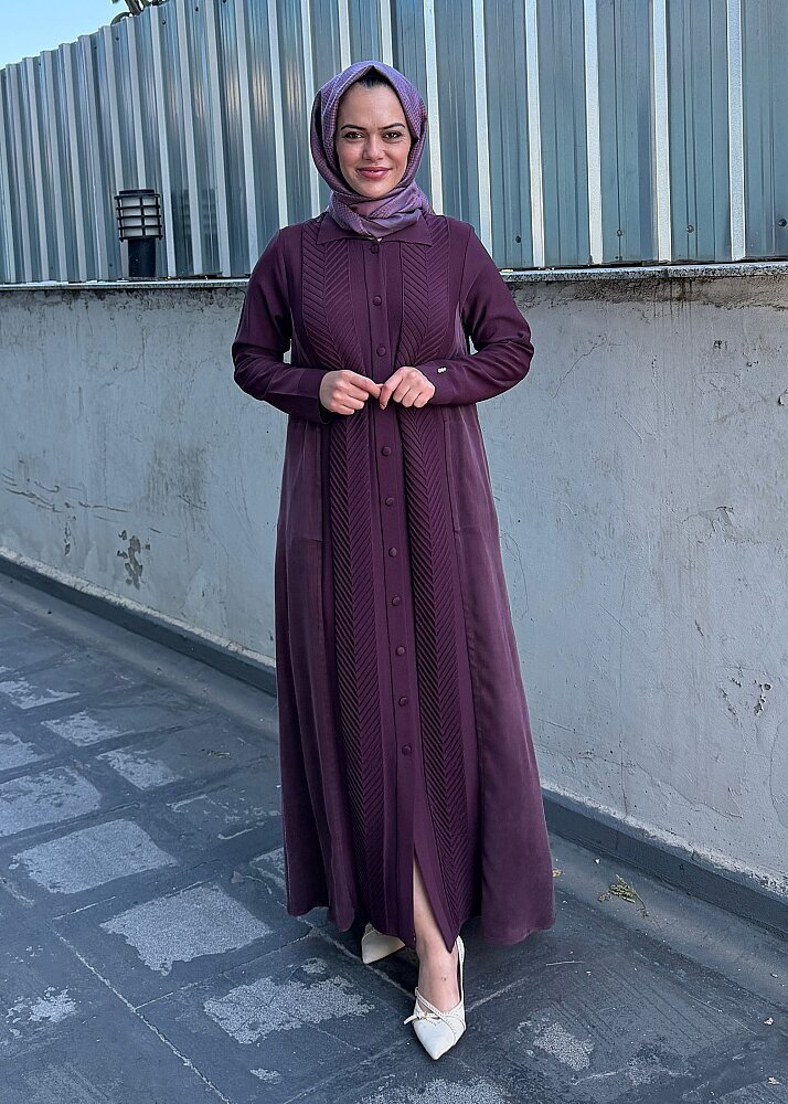 Miss Dalida Balıksırtı Desenli Gömlek Yaka Triko Hırka Oubergine - 2