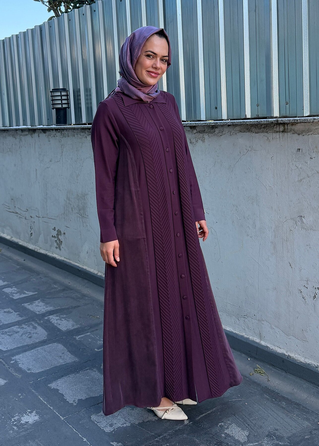 Miss Dalida Balıksırtı Desenli Gömlek Yaka Triko Hırka Oubergine - 3